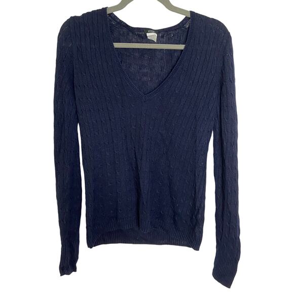 J. Crew 100% Linen Cable Knit V Neck Sweater Pullover Lightweight Navy Size M - Picture 2 of 6